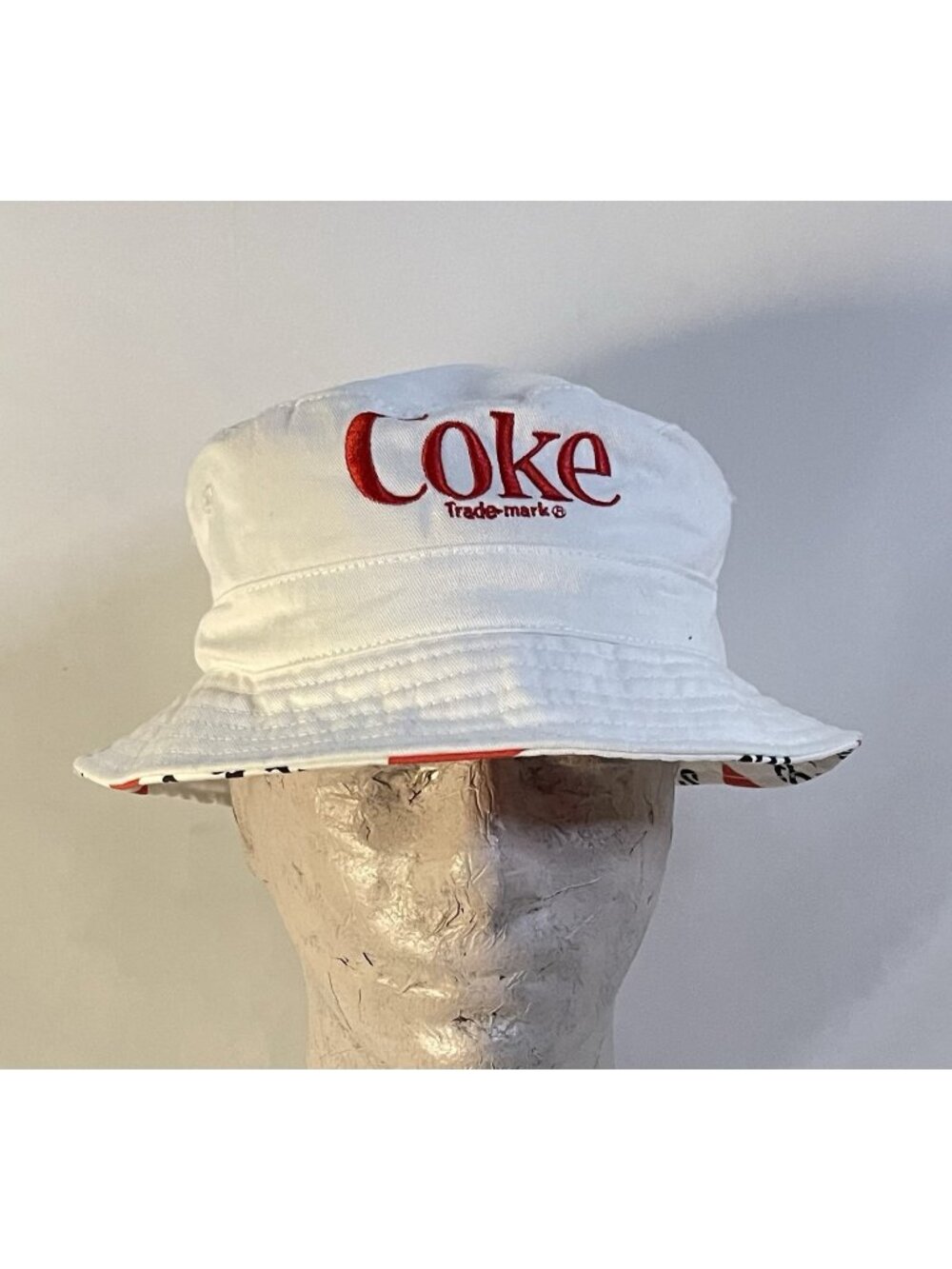 Coca-Cola Reversible Bucket Hat White Coke Logo Red The Real Thing sz Large
